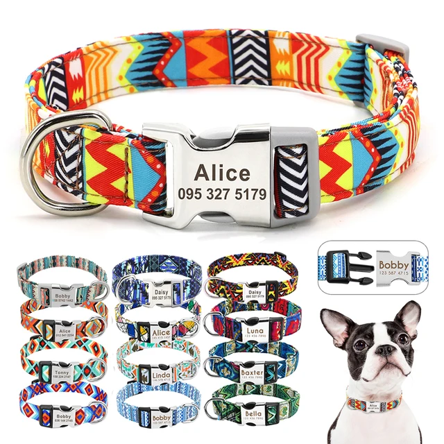 Adjustable Nylon Dog Collar Personalized Dogs Cat ID Collars With Engraved Name Buckle Anti lost