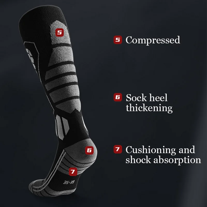Ski Socks Winter Warm Wool Ski Socks Compression Anti-sprain Breathable Quick-drying Non-slip Outdoor Sport Long Tube Snow Socks Men Women