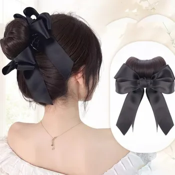 Synthetic Chignon Natural Artificial Hair Bow High Tie Bun Clip Wig Fashion Hair Twist Headwear
