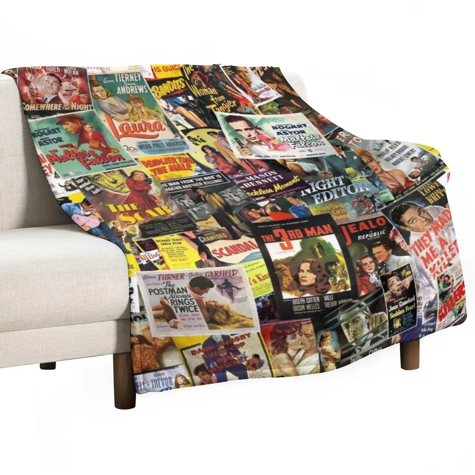 

Film Noir Poster Collage Throw Blanket Decoratives Plaid Flannel Fabric Blankets
