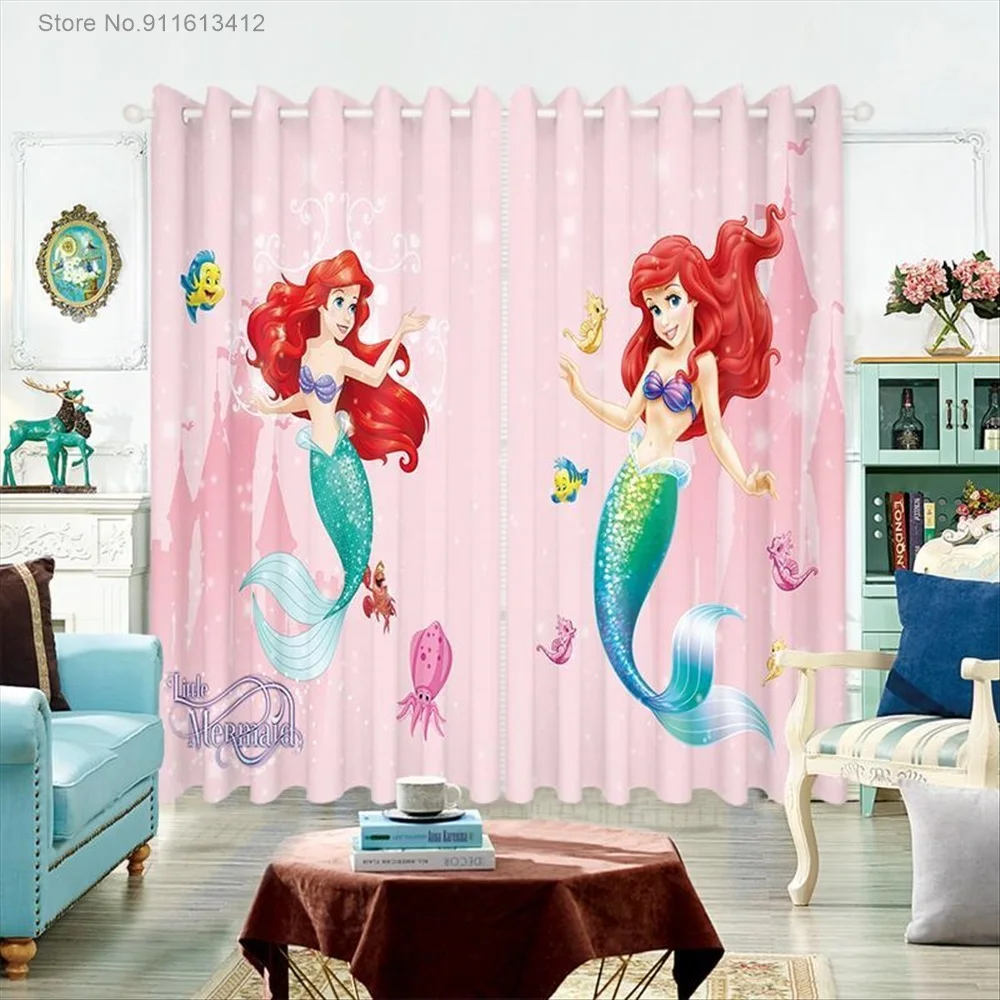 

Disney Cartoon Mermaids Blackout Curtain Sea Animals Underwater World Waterproof Drapes Colorful Bedroom Decor Size 55x64 Inches
