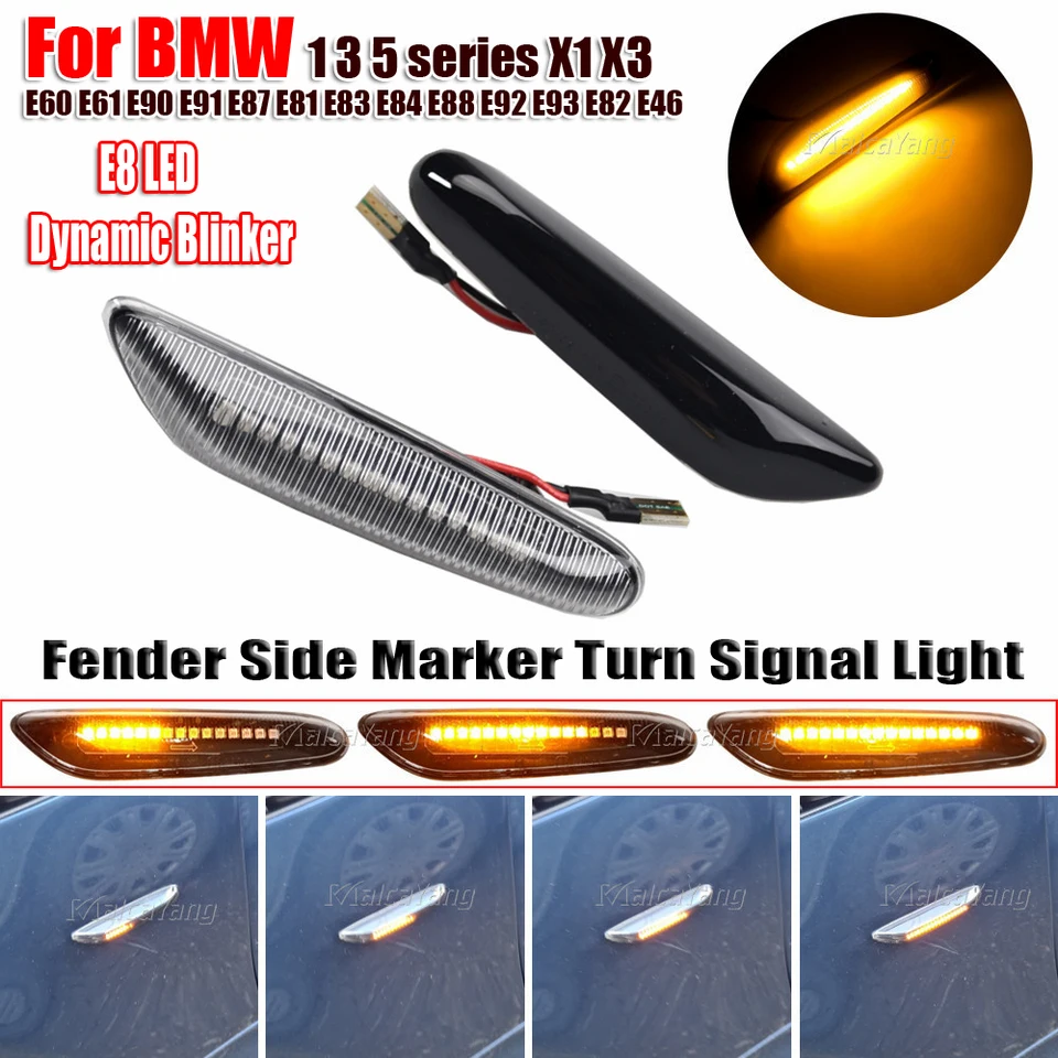 Dynamische Led-knipperlicht Voor Bmw X3 E83 X1 E84 X5 X53 E60 E61 E46 E81 E82 E90 E92 E87 E88 Sequentiële Knipperende Led Richtingaanwijzer Zijmarkeringslicht Blinker(Kleur:Dynamic Crystal Lens