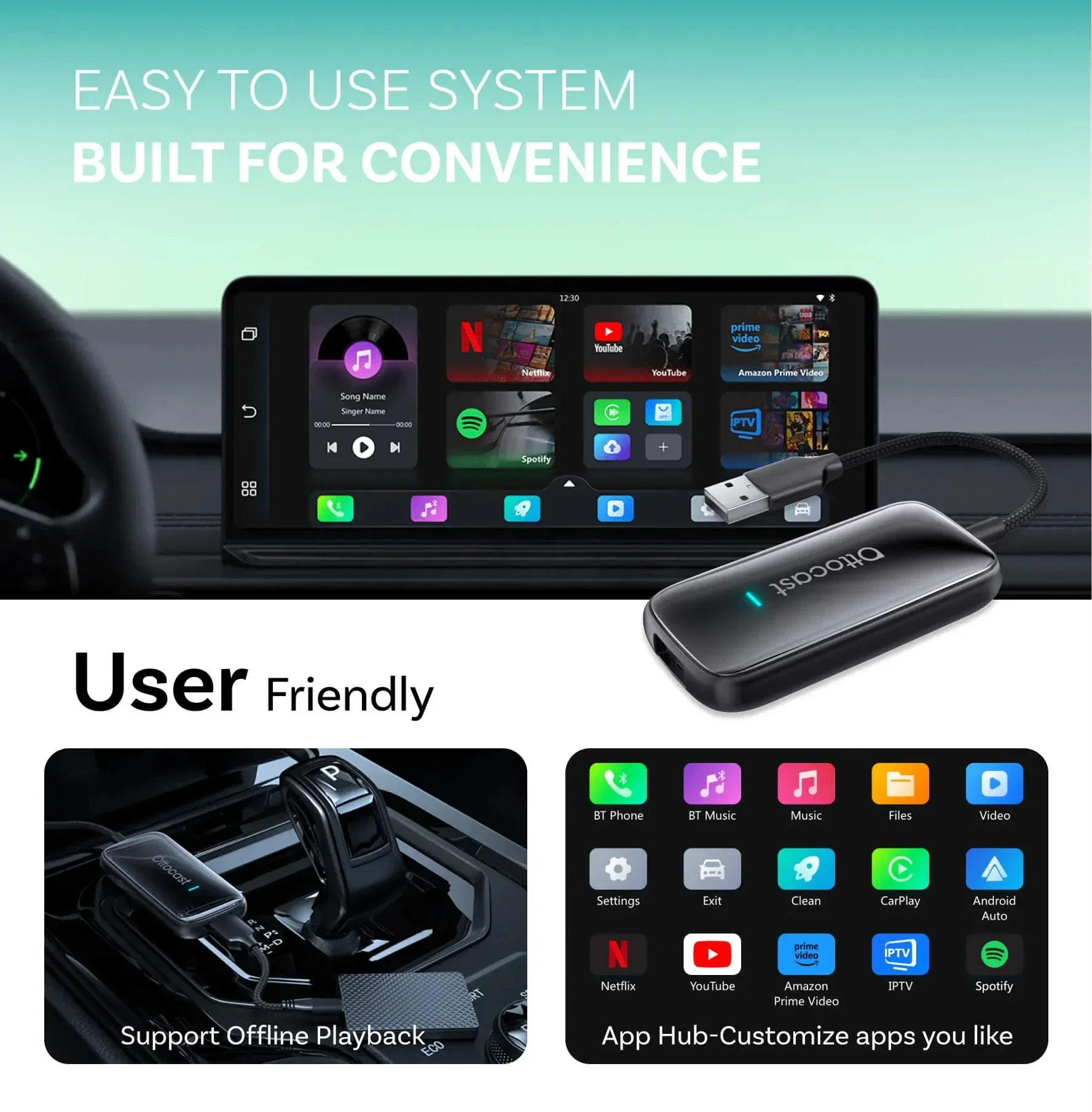 オットキャスト Play Video Ultra AI Box CarPlay Ottocast Play2Video Ultra Ai Box Wireless CarPlay Android Auto