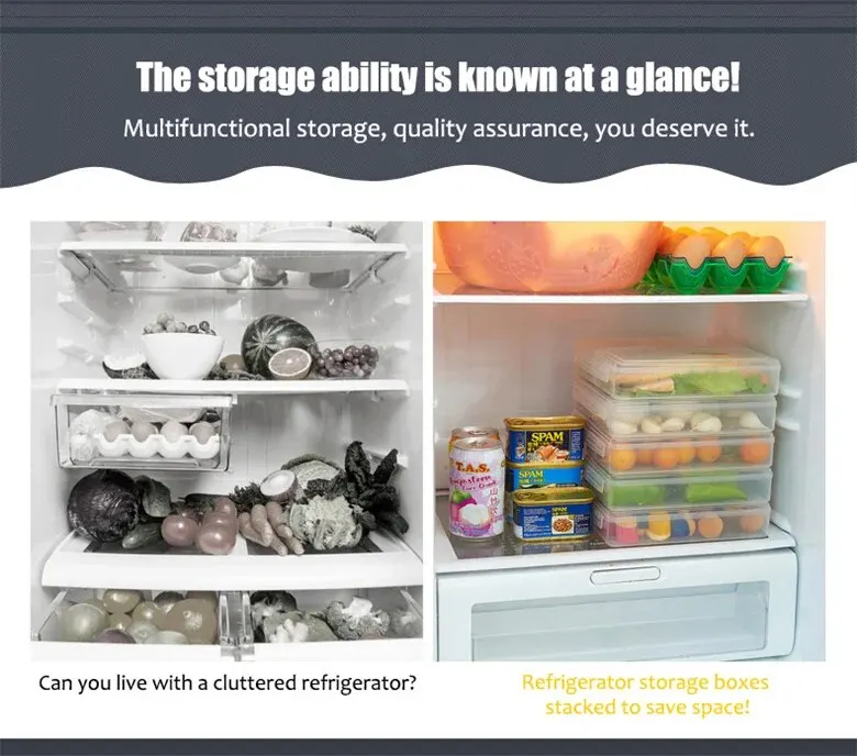 3 Grids Food Storage Box Container Fruit Vegetable Refrigerator Freezer Organizers Sub-Packed Meat Ginger Kitchen Accessories