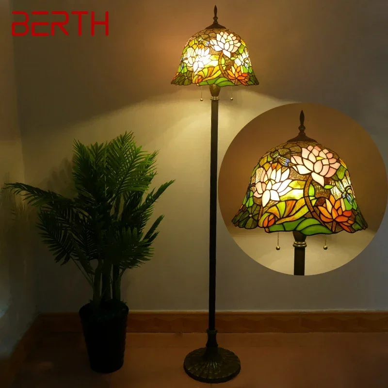 

BERTH Tiffany Floor Lamp American Retro Living Room Bedroom Lamp Country Stained Glass Floor Lamp