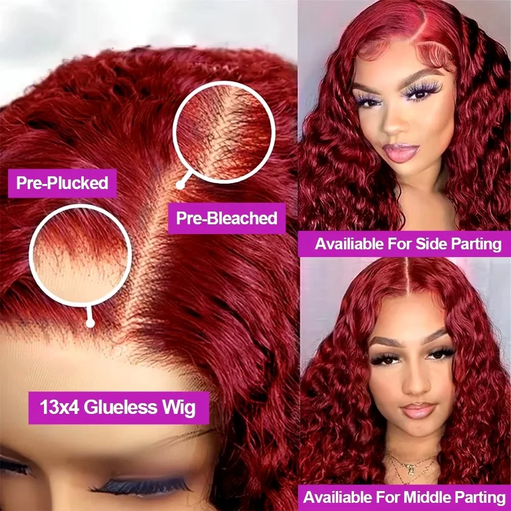 Lace Front Wig Human Hair Wig Human Hair Wigs Front Lace Wig 99J Deep Wave Lace Frontal HD Transparent 13x6 Brazilian Hair for Women