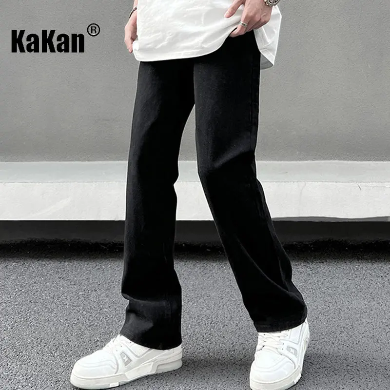 Kakan - New Black Micro Flared Jeans for Men, Trendy Brand Loose Casual Straight Length Jeans K24-ZLJLB0103