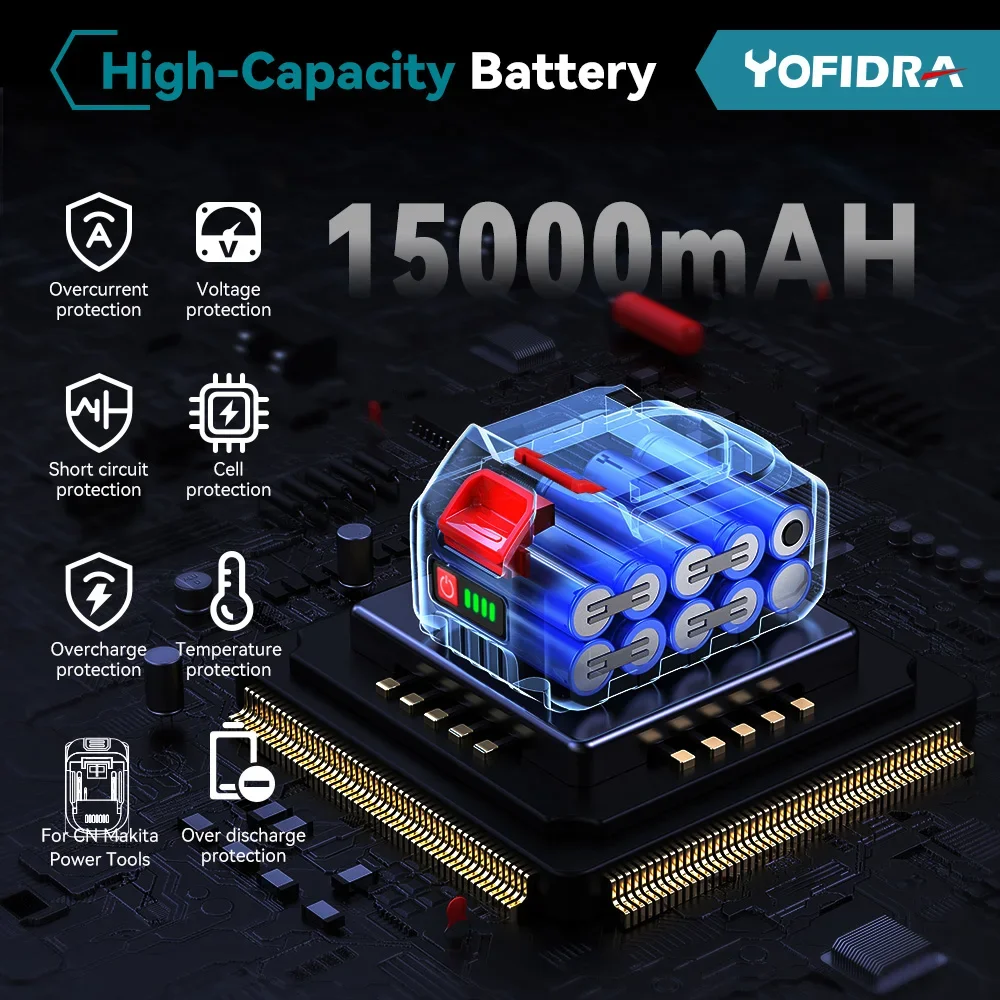 21V 15000mAh Rechargeable Lithium Ion Battery For Makita Cordless Dirll/Brushless Wrench/Screwdriver/Circular Saw EU Plug
