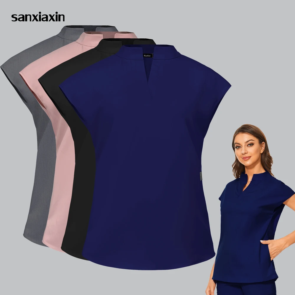 

High Quality Elasticity Scrub Uniform Top Medical Shirt Jogger Blouse Doctor Nurse Work Clothes Health Care Workwear Accessories