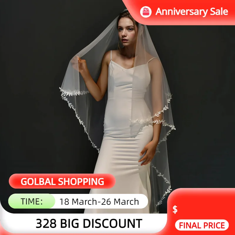 

MZA96 2 Tier Wedding Veil Lace Edge Bridal Veils Wedding Bridal Accessories Cover Face Scallop Lace Trim Soft Tulle Short Veu