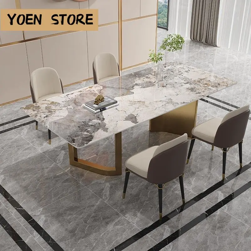 

Italian Modern Dining Table High-end Designer Creative Rectangular Golden Coffee Table With Chairs Esstische Furniture GY50CZ