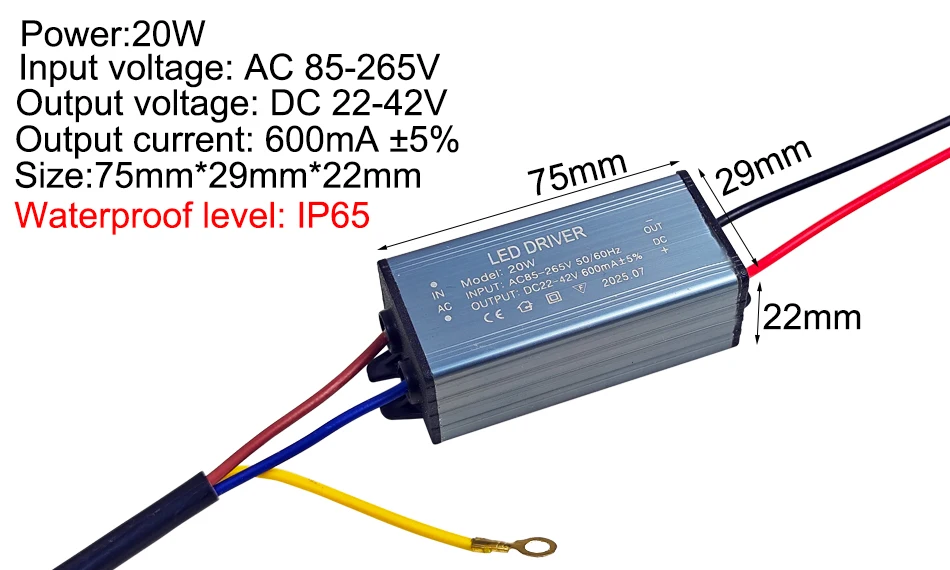 LED-Treiber-Netzteil 10 W, 20 W, 30 W, 50 W, 70 W, 100 W, Transformator DC22–42 V, IP65, Konstantstrom, 300 mA, 600 mA, 900 mA, 1500 mA, 2100 mA, 3000 mA – Detail 2