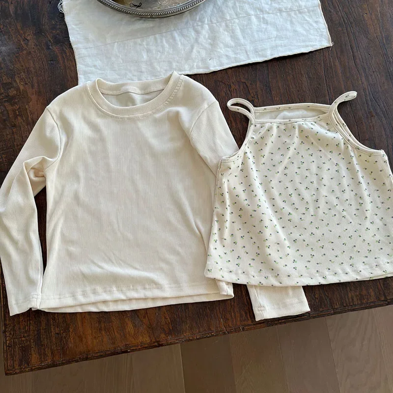 thumbnail image 1 of Conjunto de blusa Floral para niña de 2 a 7 años, camisola Floral + traje de camiseta lisa, camisa de manga larga para niño, Top Base, 1 of 6