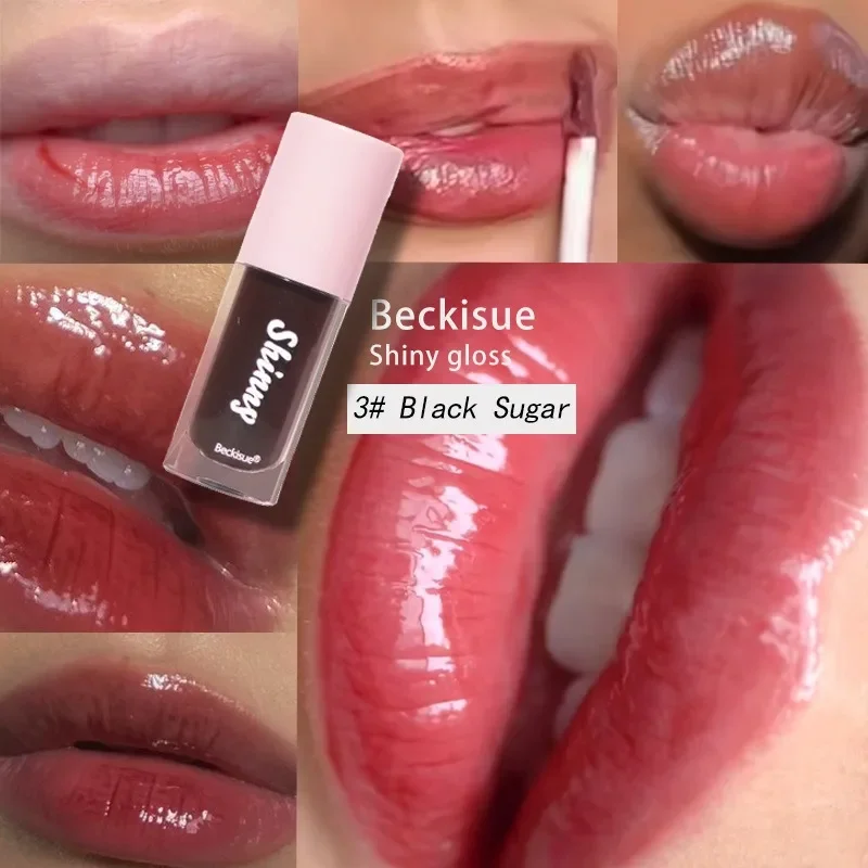 Translucent Black Sugar Lip Oil Water Gloss Jelly Mirror Lip Glaze Lipstick Make Up Women Beauty Nonstick Cup Gloss