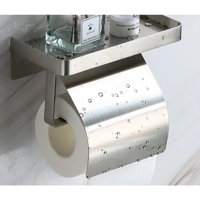 Description Picture 4 of itemStainless Steel Bathroom Paper Holder Toilet Roll Holder No Drilling Wall Mount WC Paper Phone Holders Home Paper Towel Holder