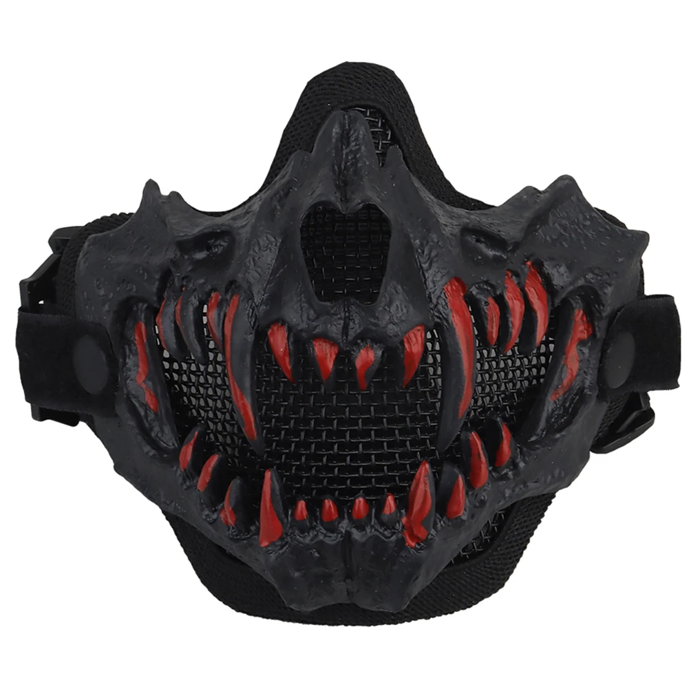 Fangs Cosplay Airsoft Mask Half Face Protective Mask Adjustable Strap Breathable Halloween Horror Party Decoration