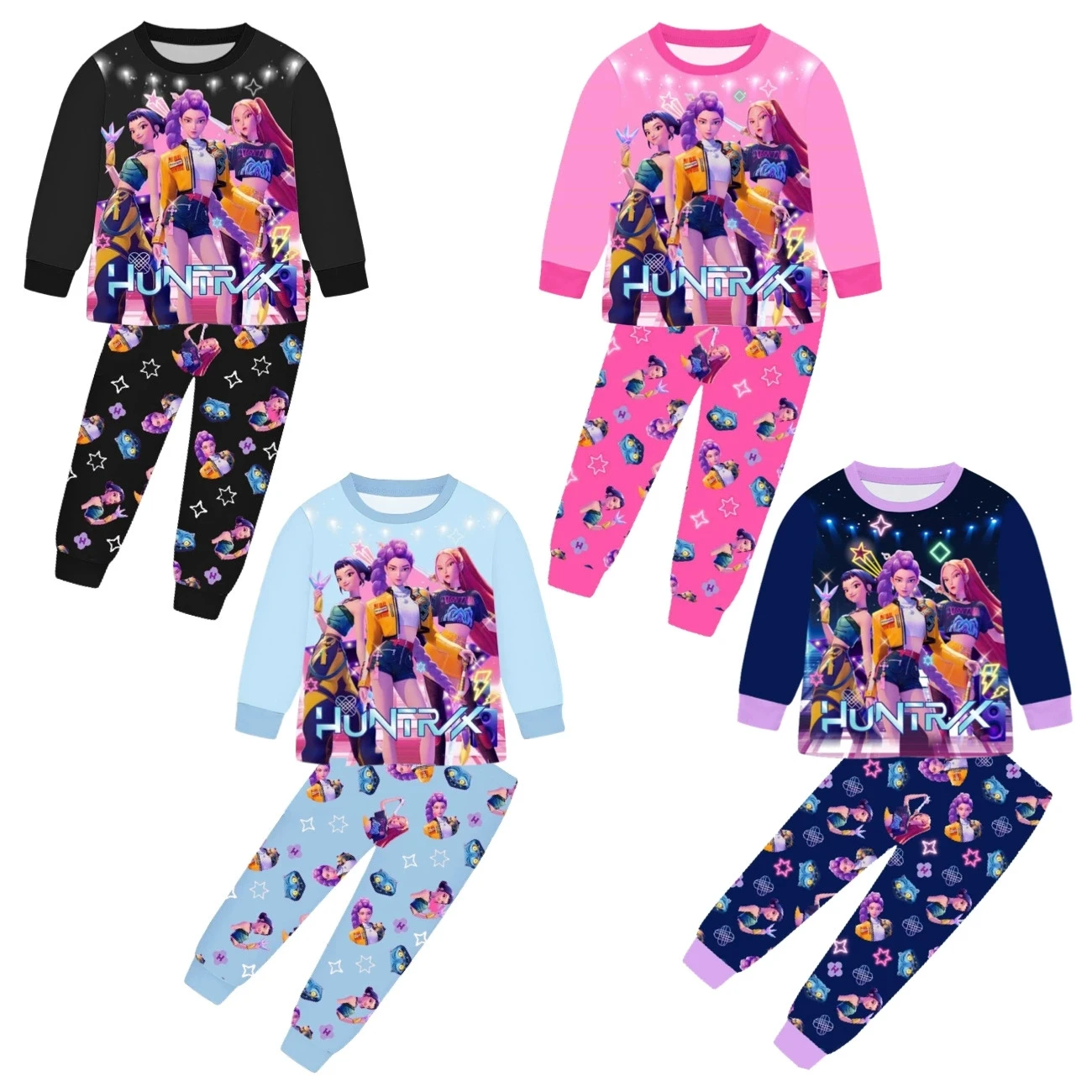 Ensemble pyjama KPop Demon Hunters pour fille, ensemble pyjama de dessin animé, T-shirt à manches longues + pantalon