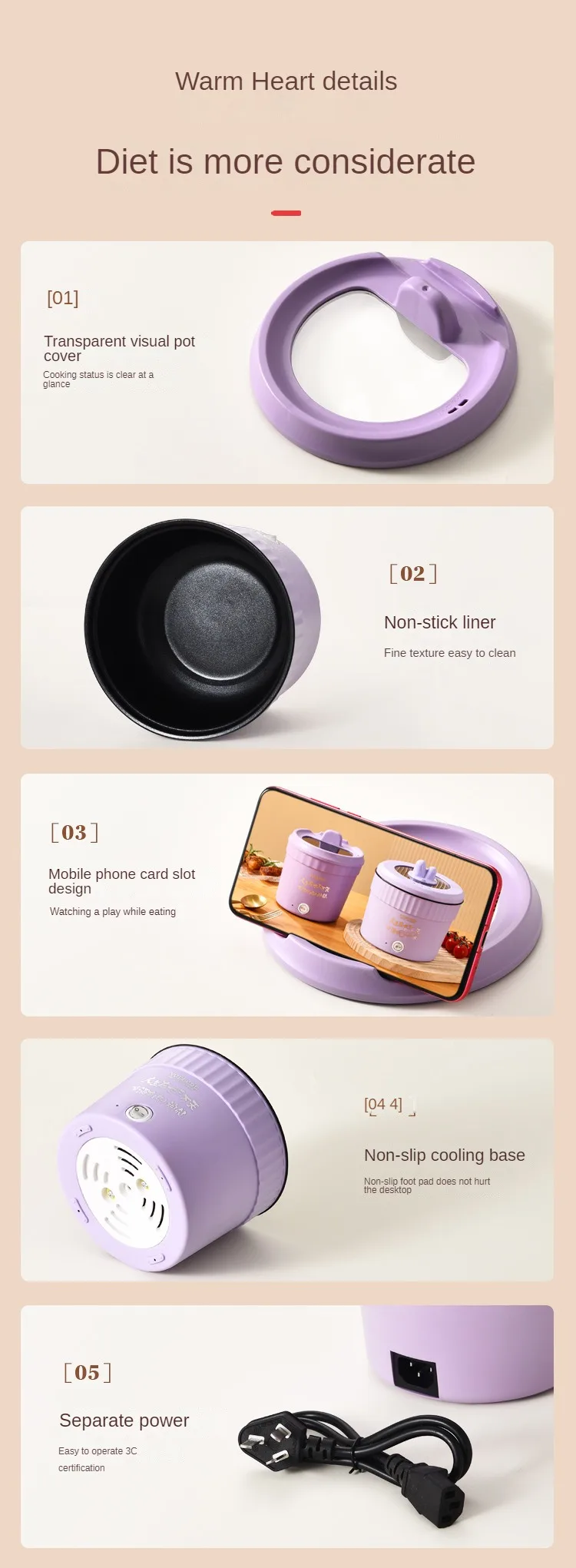 Mini Non-Stick Electric Noodles Cooking Pot, Fogão