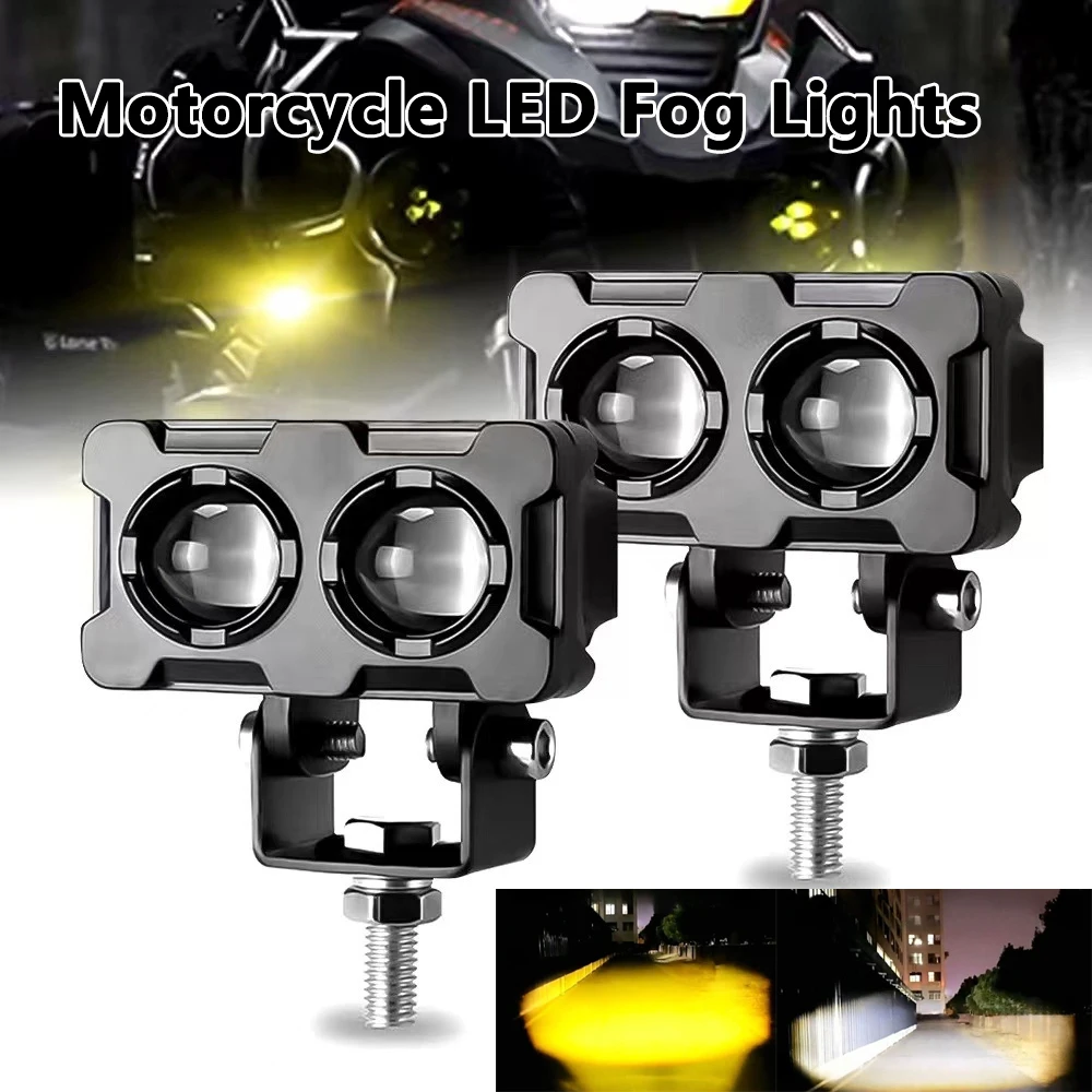 Motorcycle led lights 1/2PCS Motorcycle LED Fog Lights ATV Driving Fog Light Dual Color Work Light Bar Motorcycle Headlights Auxiliary Spotlight