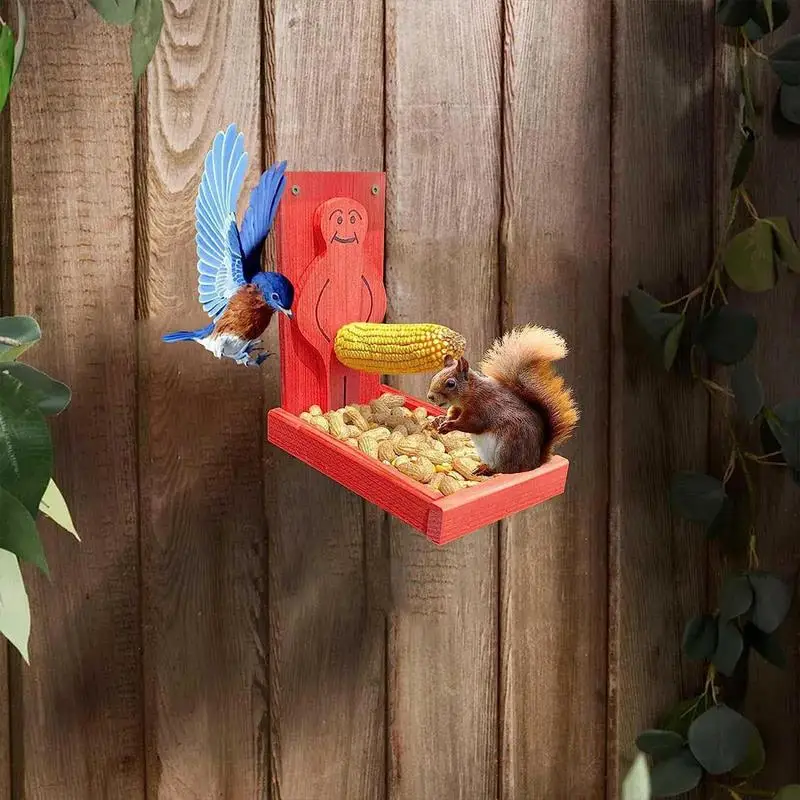 

Wooden Squirrel Table Feeder With Corn Cobs Holder And Tray Funny Proud Men outdoor Birds Feeder Chipmunk Feeding Supplies