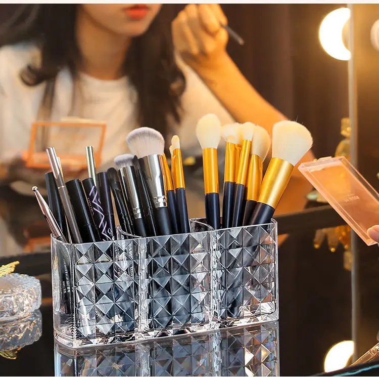 Acrylic Transparent Cosmetics Storage Box Diamond Patterned Cabinet Organizer Bathroom Lipstick Storage Rack Brush Pen Holder 3