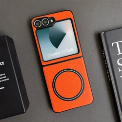 Lychee Magnetic Leather Matte Ultra - Thin Folding Shockproof Bumper Case - Z Flip 4 (Orange)