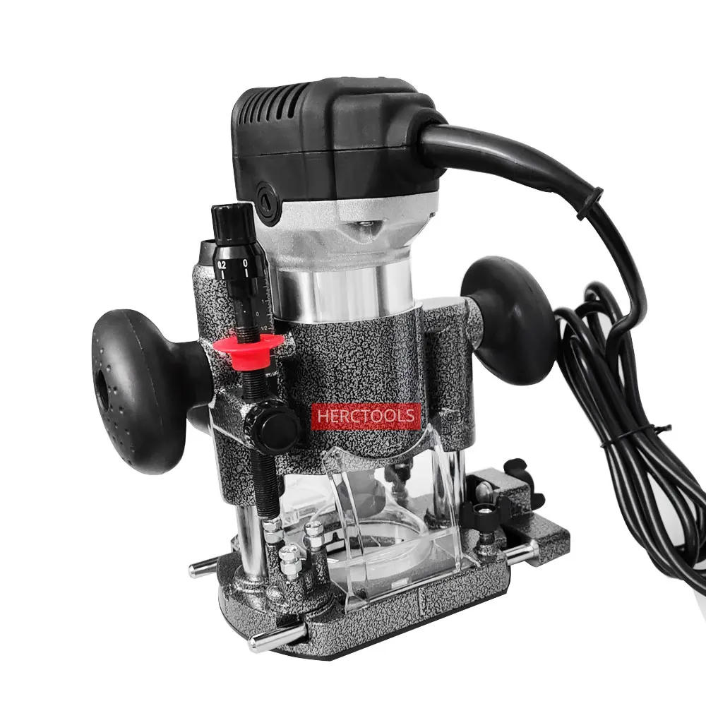 800W Wood Router Kit Compact Electric Trimmer Tool Plunge and Fixed Base 6.35 & 8 mm Collets Woodworking Slotting Trimming