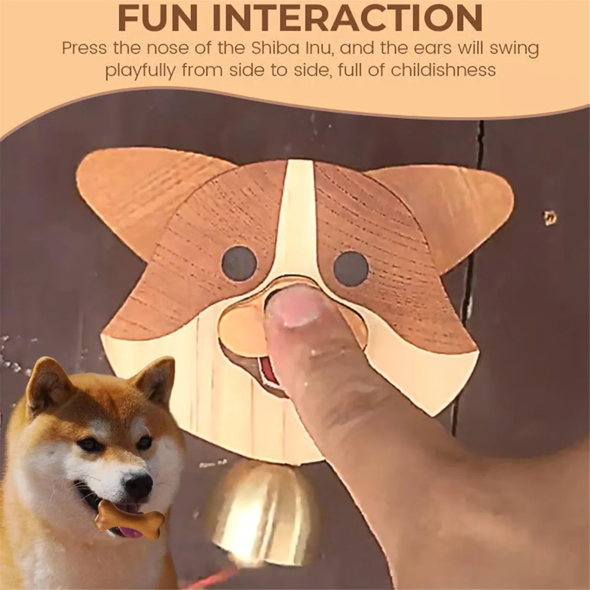 A04R-Wooden Shiba Inu Wind Chime Doorbell, Hanging Decoration Wind Chime, Wood Products Doorbell Shiba Inu Doorbell