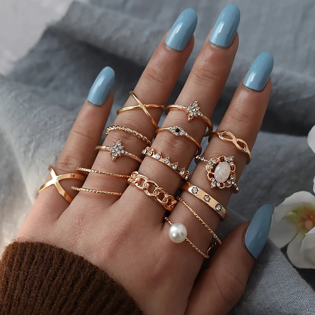 Size 10 Rings for Women Trendy Female Set Fashion Fesvital Jewelry Ring  Gold Shapes Geometry Different Ring Accessory Real Silver Rings for Teen  Girls