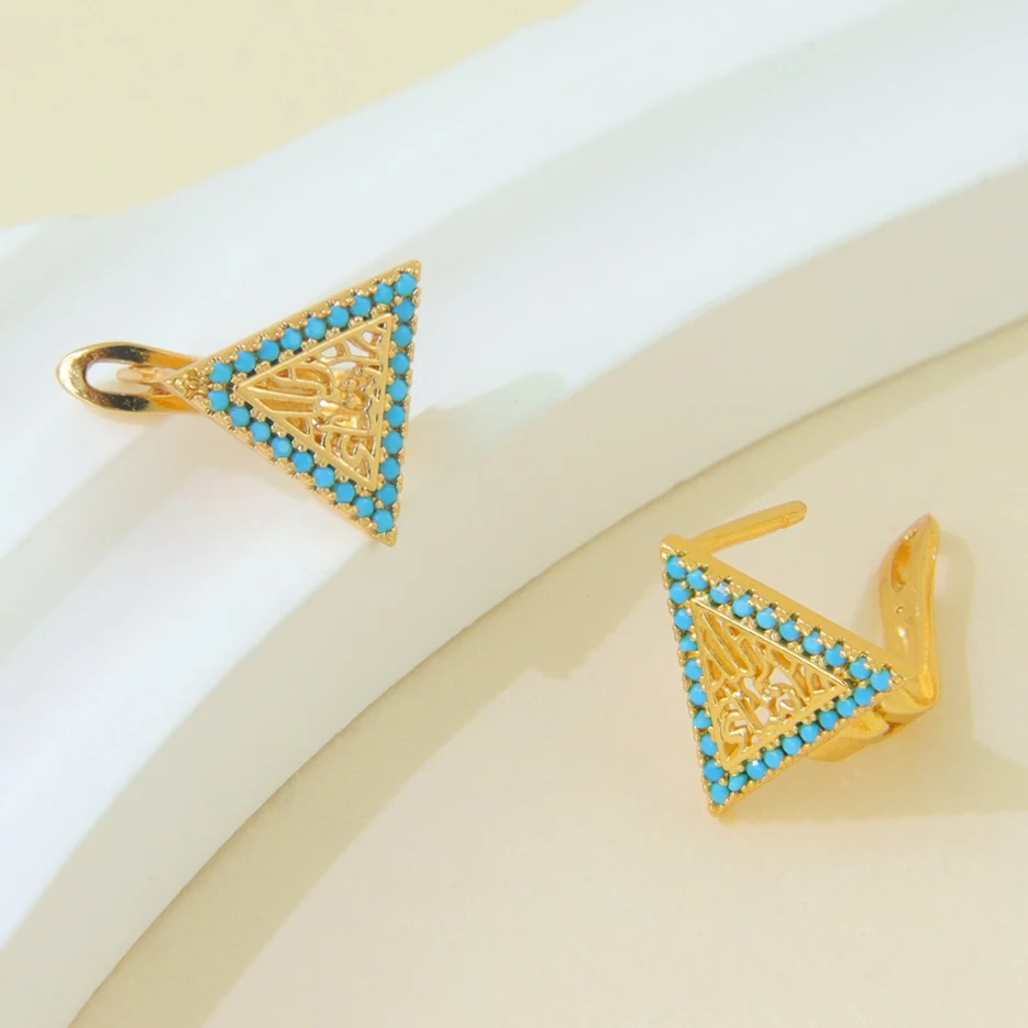 Arabische Muslimische Zirkonia Tropfen-Ohrringe 21k Vergoldet Italienischer Vintage Geometrischer Hänge-Ohrring Oman Frauen Event Party Schmuck – Detail 20