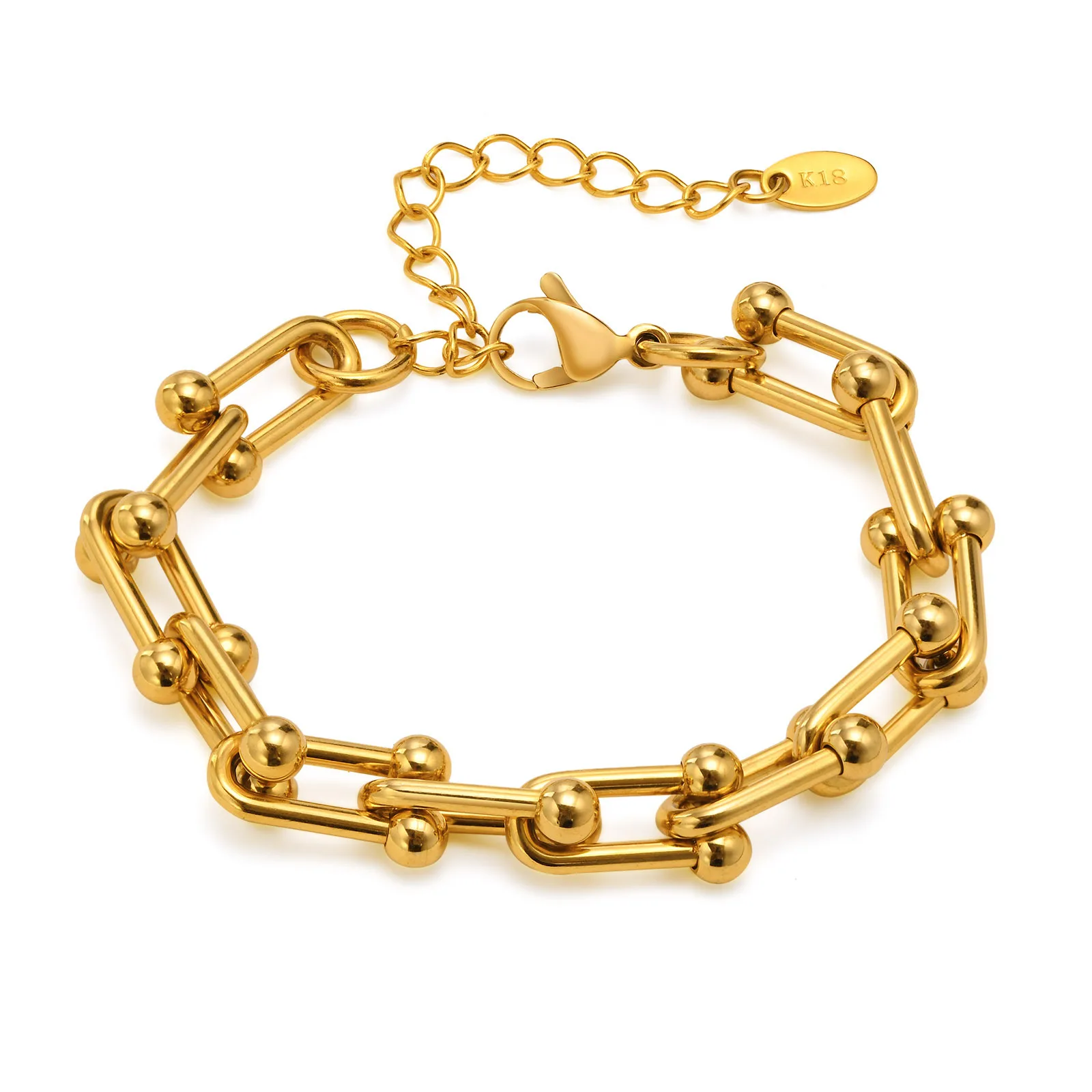 

New Kpop U Square Chain Bracelet for Men Women 316L Stainless Steel IP Gold Fine Charm Jewelry Gift