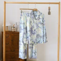 Spring and Summer 2026 New Women's Pajamas Set Cotton Silk Gongsatin High End Large Flower Home Furnishing Long Sleeve Pants