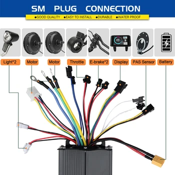 Controller brushless a onda sinusoidale 36/48V/52V 35A 40A 45A 1500W 2000W a tre modalità per biciclette elettriche, e-bike e scooter elettrici.