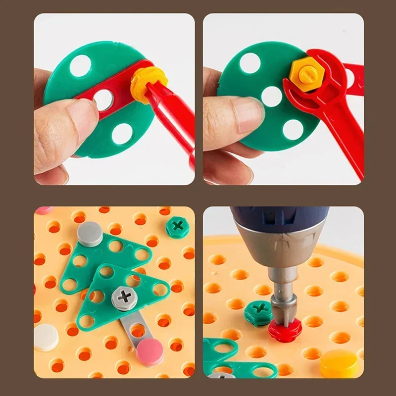 Kids Electric Driller Screw Toy Montessori Nut Assemble Disassembly Blocks Simulation Repair Toolbox Puzzle Blocks Tool Toys