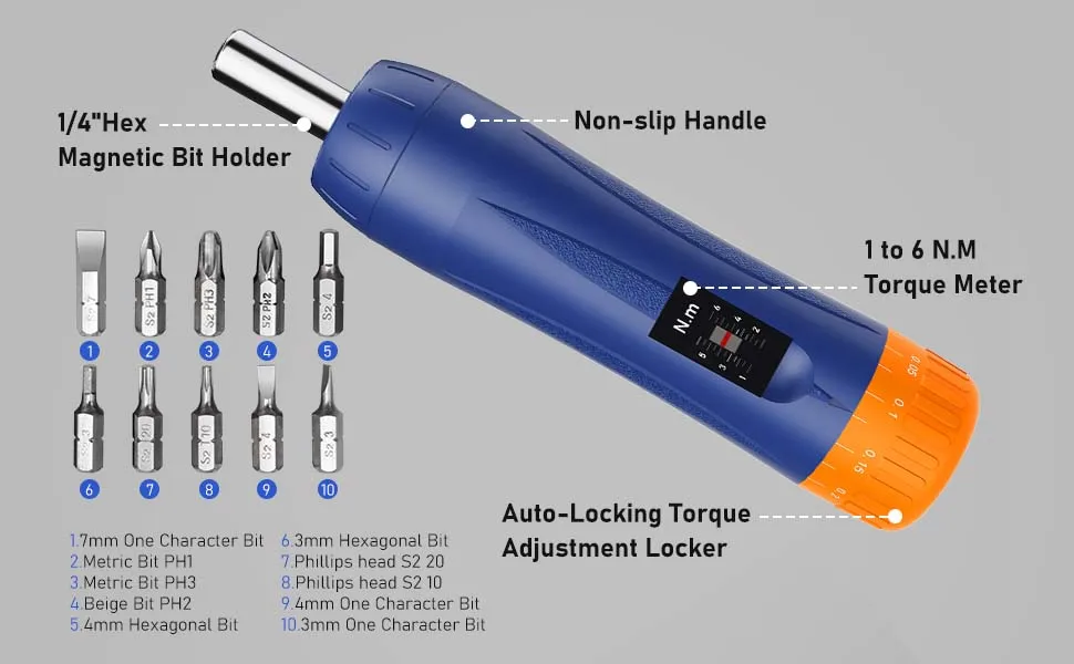 Professional Preset Torque Screwdriver 1-6 Nm 1/4'' Drive Precision Adjustable T