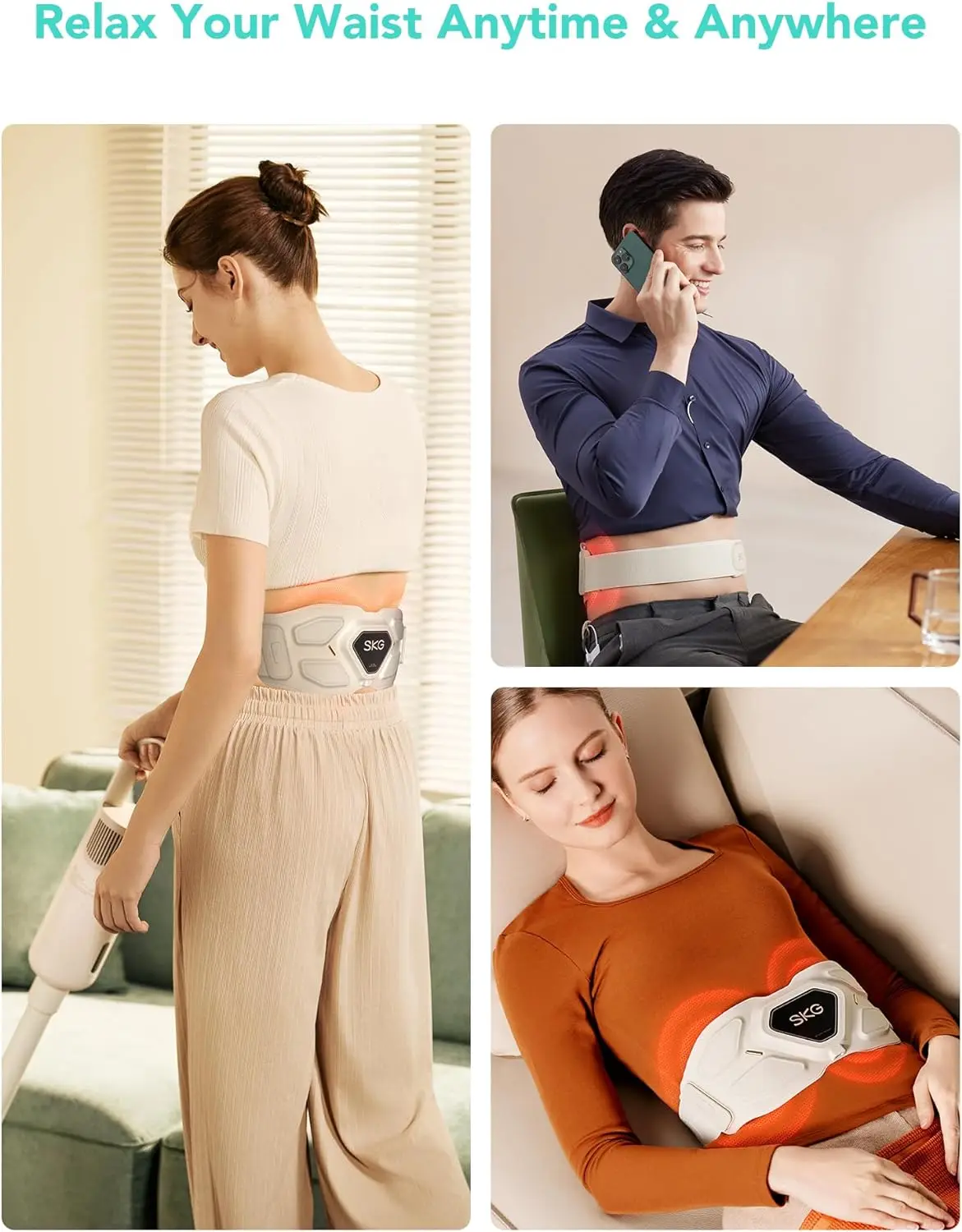 SKG W9 Pro Lower Back Massager for Pain Relief, Adjustable Cordless Heating Pad, Infrared Vibrating Waist Massager for Women Men 5