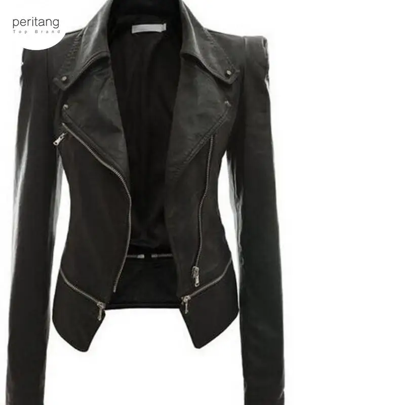 

Женская мотоциклетная куртка из ПУ кожи, черная однотонная куртка из искусственной кожи с длинным рукавом, Осень-зима 2024
