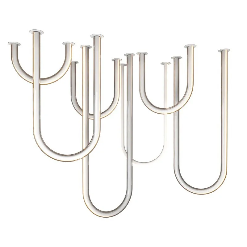 Postmodern LED U Shape Chandelier Pendant Lamp Dimmable Ceiling Lighting Fixture for Home Decor