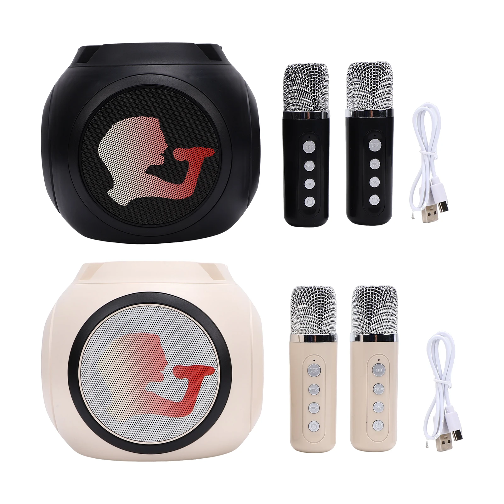 Karaoke Machine with 2 Microphones Wireless BT Microphone and Speaker KTV Set RGB Light Effects Handheld Mic Portable Karaoke