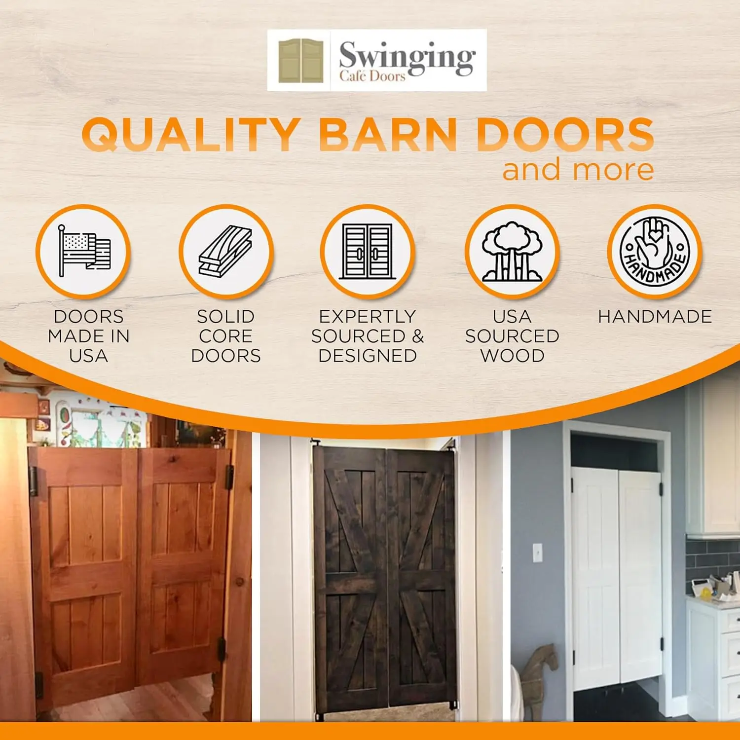 Unprimed Barn Doors, 3/4" Thick Saloon Door Swing,Unfinished Solid Door with Strong Joints, Pre-Sanded Wood Door, (36"x42")