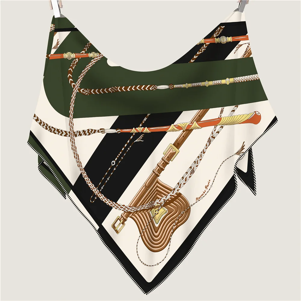 POBING 30% Silk 70% Cashmere Scarf Women Hand Rolled Luxury Print Triangle Scarves Wraps Bandana Big Hijabs Female Foulard – Detail 8