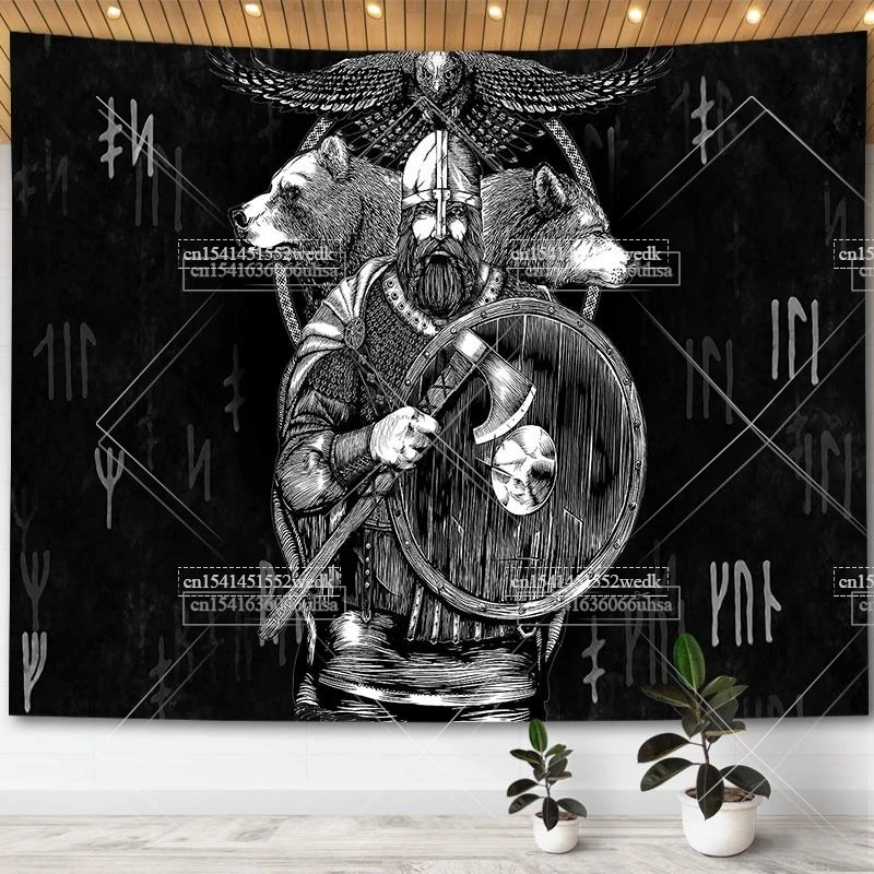 Firelife Wikinger Odin Runen Wandteppich - 200x150cm - Polyester Wandbehang