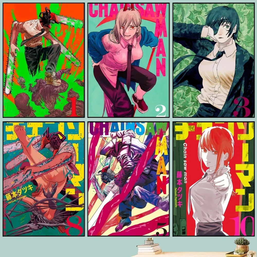 전기 톱 맨 핫 애니메이션 포스터 DIY 빈티지 영화 포스터, 벽 예술 그림 공부 스티커, 작은 사이즈 벽 그림