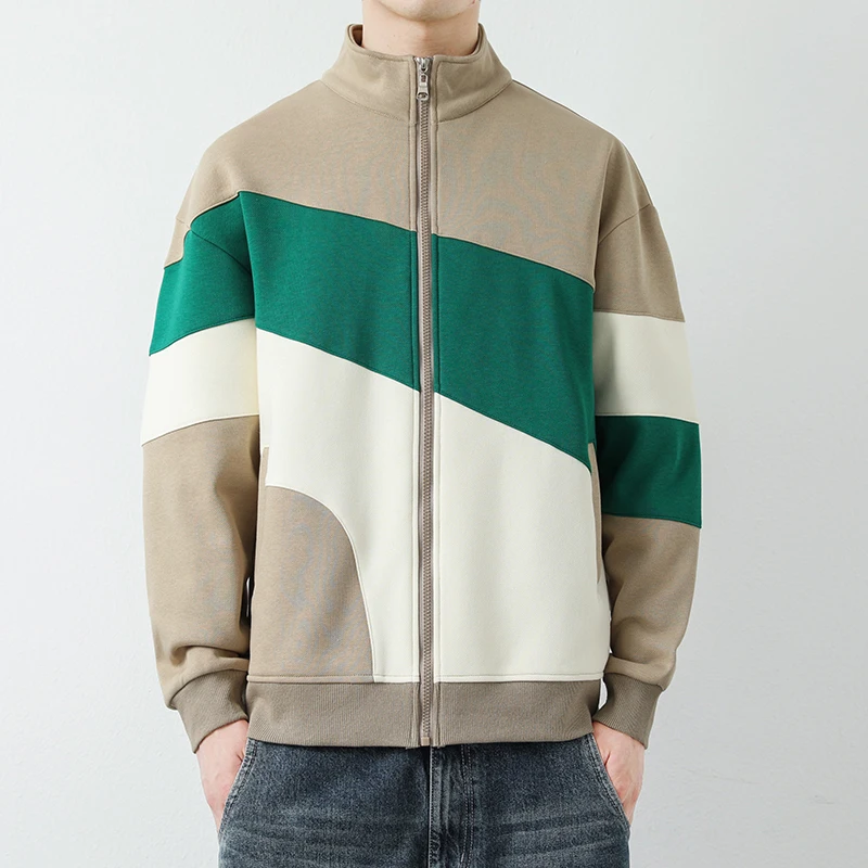 Men's Spring Autumn Round Neck Cardigan Solid Zipper Pockets Lantern Long Sleeve Jacket Coats Office Lady England Style Tops