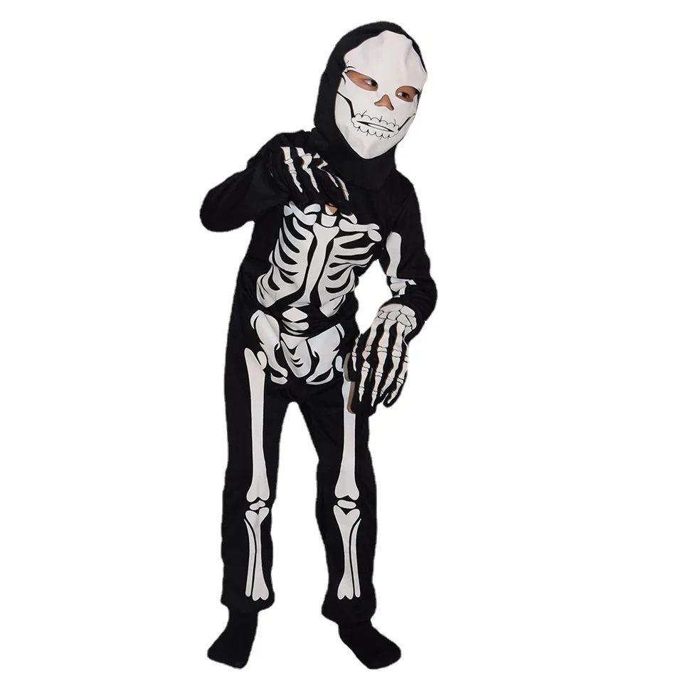 Scary Skeleton Costume For Kids - Halloween Jumpsuit With Face Mask For Boys & Girls