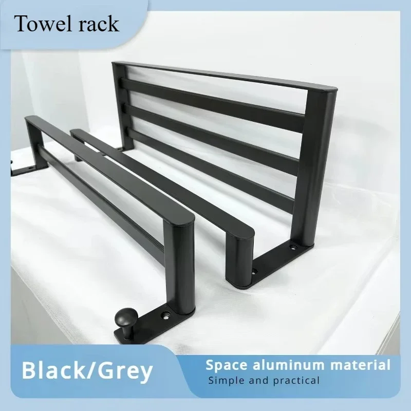 Flat double-layer space aluminum towel rack and shelf, bathroom hanging piece, double-bar towel rack