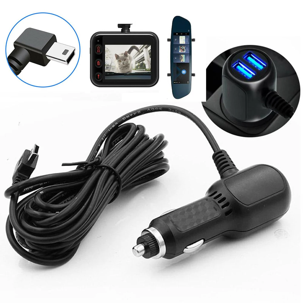 1pc Dash Cam Car Charger USB Cable 11.5ft Power Cord Supply For DVR Camera GPS Mini Mico Recorder Hardwire Kit 12V To 5V