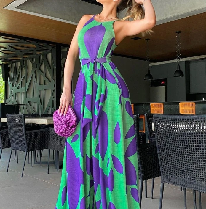 

Женский комбинезон без рукавов, повседневный Свободный комбинезон с круглым вырезом, высокой талией и принтом, пикантный наряд, лето 2024