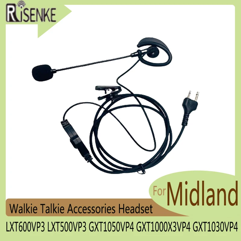 RISENKE-Walkie Talkie Earpiece for Midland, Accessories Headset, LXT600VP3, LXT500VP3, GXT1050VP4, GXT1000X3VP4, GXT1030VP4 walkie talkie microphone heavy duty u94 ptt neck throat mic earpiece radio tactical headset for baofeng kenwood midland motorola