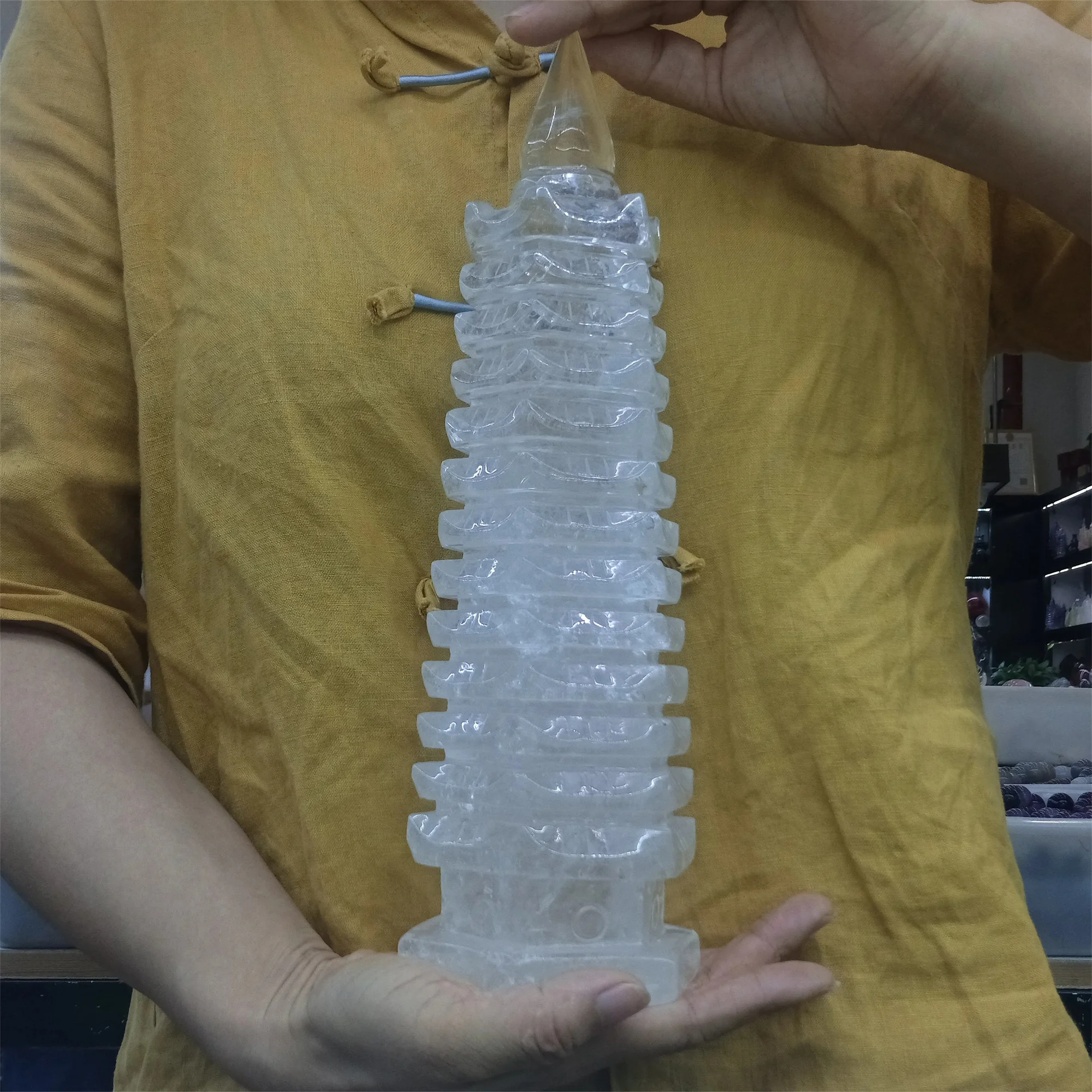 Huge Natural White Quartz Wenchang Tower,Transparent Crystal Carved Tower,Mineral Tower,Degaussing Divination Decor Meditation